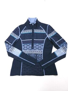 Icelandic Design Blue Marino Wool Hayley Half Zip Ski Sweater Women’s S